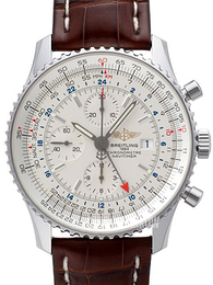 Breitling Navitimer World Srebrny/Skóra Ø46 mm A2432212-G571-756P-A20BA.1