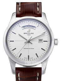 Breitling Transocean Day & Date Srebrny/Skóra Ø43 mm A4531012.G751.739P.A20BA.1