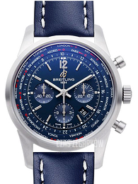 Breitling Transocean Chronograph Niebieski/Skóra Ø46 mm AB0510U9-C879-101X-A20BASA.1