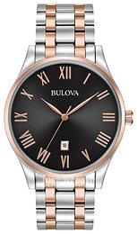 Bulova Bracelet Czarny/Stal w kolorze różowego złota Ø40 mm 98B279