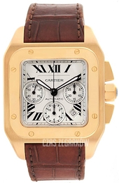 Cartier Santos 100 Srebrny/Skóra 43x43 mm W20096Y1
