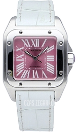 Cartier Santos 100 Różowy/Skóra 32x32 mm W20133X8