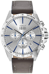 Cerruti 1881 Srebrny/Skóra Ø44 mm CRA126SN04GY