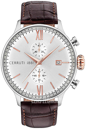 Cerruti 1881 Srebrny/Skóra Ø45 mm CRA178SN04BR