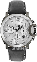 Cerruti 1881 Srebrny/Skóra Ø44 mm CRA181SUS04BK