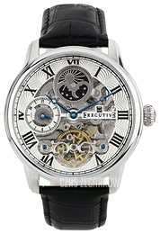 Executive Nicky Srebrny/Skóra Ø44 mm EX-1012-01