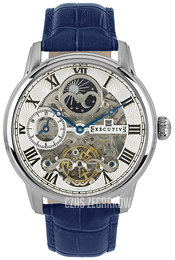 Executive Nicky Srebrny/Skóra Ø44 mm EX-1012-06