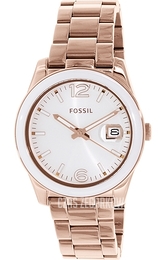 Fossil Biały/Stal w kolorze różowego złota Ø40 mm CE1088