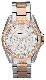 Fossil Riley Biały/Stal w kolorze różowego złota Ø38 mm ES2787