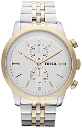 Fossil Chronograph Biały/Stal w odcieniu złota Ø48 mm FS4785