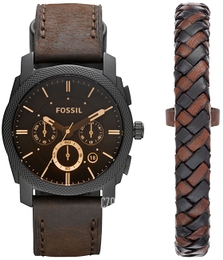 Fossil Machine Brązowy/Skóra Ø42 mm FS5251SET