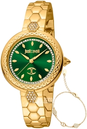 Just Cavalli Snake Zielony/Stal w odcieniu złota Ø34 mm JC1L205M0065