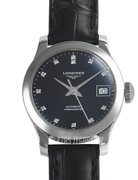 Longines Record Czarny/Skóra Ø26 mm L2.320.4.57.2