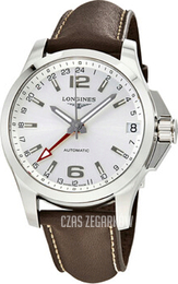 Longines Conquest Gmt Srebrny/Skóra Ø41 mm L3.687.4.76.4