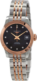 Longines Record Czarny/18 karatowe różowe złoto Ø26 mm L2.320.5.57.7