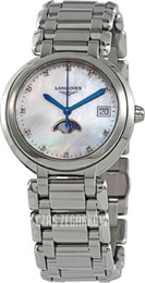 Longines Primaluna Biały/Stal Ø34 mm L8.116.4.87.6