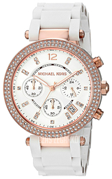Michael Kors Parker Biały/Stal w kolorze różowego złota Ø39 mm MK6405