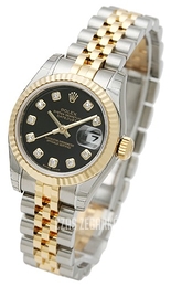 Rolex Lady Oyster Perpetual Czarny/18 karatowe żółte złoto Ø26 mm 179173/11