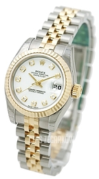 Rolex Lady Oyster Perpetual Biały/18 karatowe żółte złoto Ø26 mm 179173/15