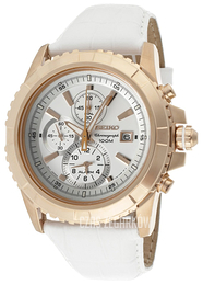 Seiko Chronograph Biały/Skóra Ø44 mm SNAE12P1