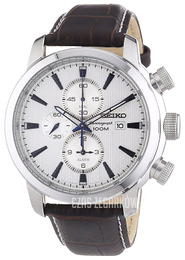 Seiko Chronograph Srebrny/Skóra Ø45 mm SNAF51