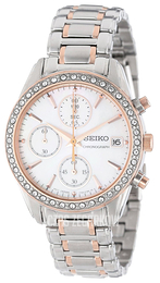 Seiko Chronograph Biały/Stal w kolorze różowego złota Ø35 mm SNDY18
