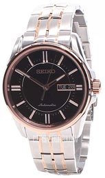 Seiko Dress Czarny/Stal w kolorze różowego złota Ø39 mm SRP406J1