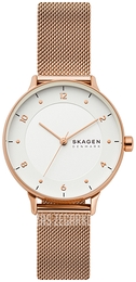 Skagen Riis Biały/Stal w kolorze różowego złota Ø36 mm SKW2918
