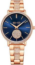 So & Co New York Madison Niebieski/Stal w kolorze różowego złota Ø38 mm 5525.4