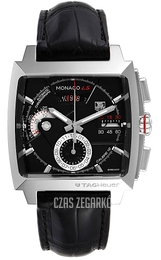 TAG Heuer Monaco Calibre 12 Ls Automatic Chronograph Czarny/Skóra 40.5x40.5 mm CAL2110.FC6257