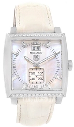 TAG Heuer Monaco Grande Date Diamond Dial And Case Biały/Skóra 37.5x37.5 mm WAW1313.FC6247