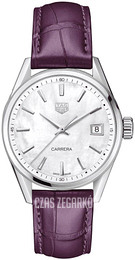 TAG Heuer Carrera Lady Biały/Skóra Ø36 mm WBK1311.FC8261