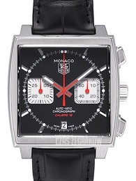 TAG Heuer Monaco Calibre 12 Automatic Chronograph Czarny/Skóra 39x39 mm CAW2114.FC6177