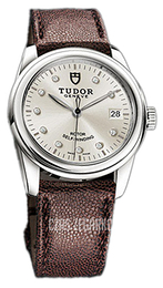 Tudor Glamour Date Srebrny/Skóra Ø36 mm 55000-SDIDBRJLS