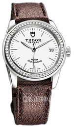 Tudor Glamour Date Biały/Skóra Ø36 mm 55020-WIDBRJLS