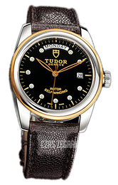 Tudor Glamour Day-Date Czarny/Skóra Ø39 mm 56003-BDIDBRJLS