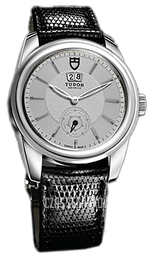 Tudor Glamour Double Date Srebrny/Skóra Ø42 mm 57000-SIDBLZSP