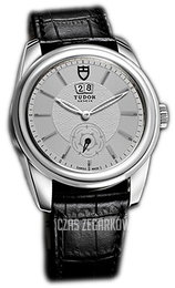 Tudor Glamour Double Date Srebrny/Skóra Ø42 mm 57000-SIDSBLSP