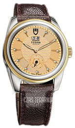 Tudor Glamour Double Date Szampański/Skóra Ø42 mm 57003-CHDIDBRJLSGLD