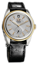 Tudor Glamour Double Date Srebrny/Skóra Ø42 mm 57003-SDIDBLZS