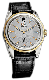 Tudor Glamour Double Date Srebrny/Skóra Ø42 mm 57003-SDIDSBLSGLD