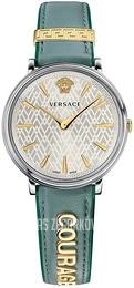 Versace V Circle Srebrny/Skóra Ø38 mm VBP010017