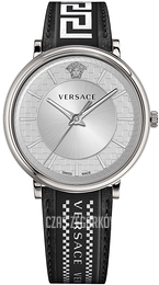Versace V Circle Srebrny/Skóra Ø42 mm VE5A01021