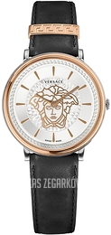 Versace V Circle Srebrny/Skóra Ø38 mm VE8102919