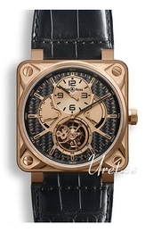 Bell & Ross Aviation Żółte złoto/Skóra 46x46 mm BR 01 Tourbillon Pink Gold Black