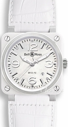 Bell & Ross Aviation Biały/Skóra 42x42 mm BR 03 White Ceramic