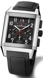 Jaeger LeCoultre Reverso Squadra Chronograph GMT Black Srebrny/Guma 41x35 mm 701868P